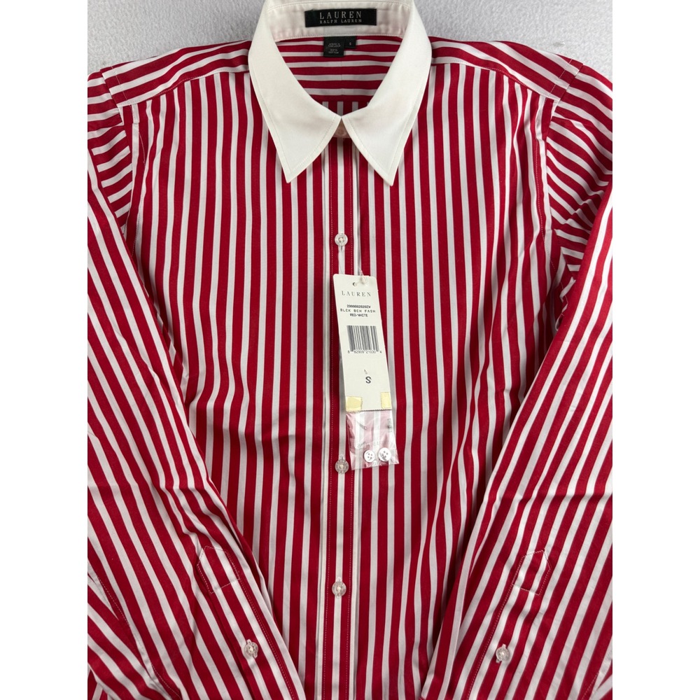 Lauren Ralph Lauren Womens Red White Striped Button Down Shirt Contrast Collar S - Picture 2 of 10
